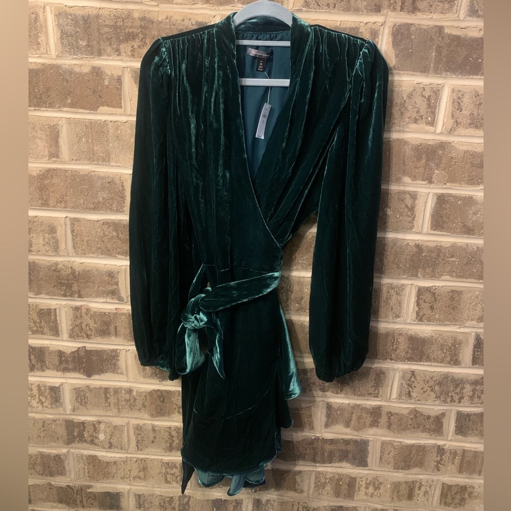Banana Republic Forest Green Velvet Wrap Dress
